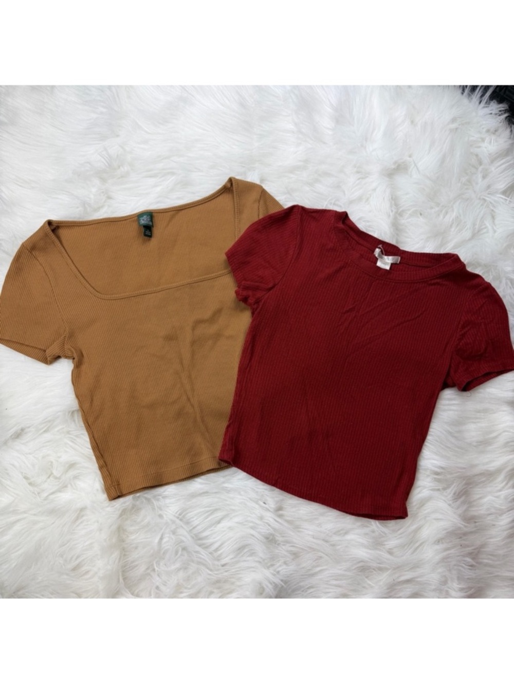 Red and Tan Ribbed Crop Tops
